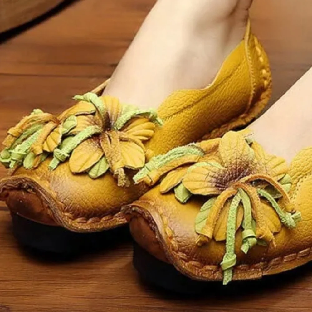 Socofy Bohemian yellow and green flower leather slip on shoes. Size 7.5 NWOT - Picture 2 of 9